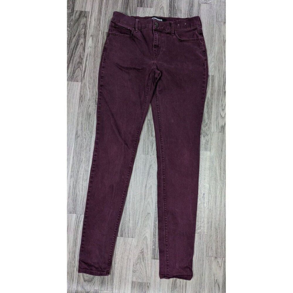 Express Womens Size 2 Long Mid Rise Stretch Purple Denim Jeans Leggings
